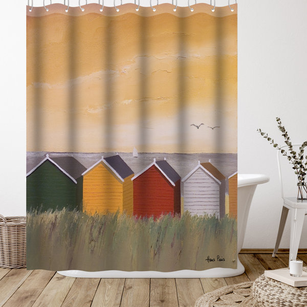 Bless international 71" x 74" Shower Curtain, Colorful Beach Huts by